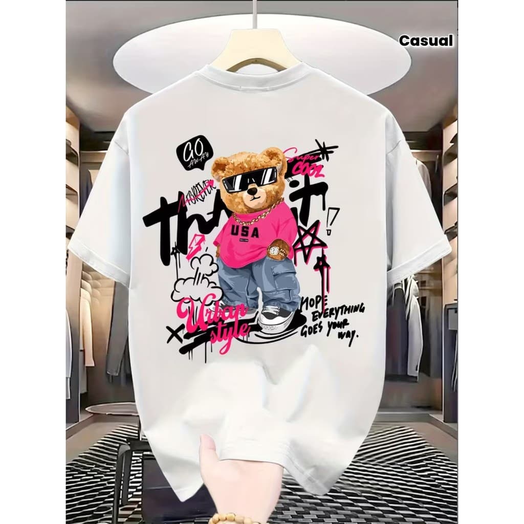 Camiseta Masculina Streetwear 100% Algodão Estampa Urso Malandro Teddy Casual Confortável