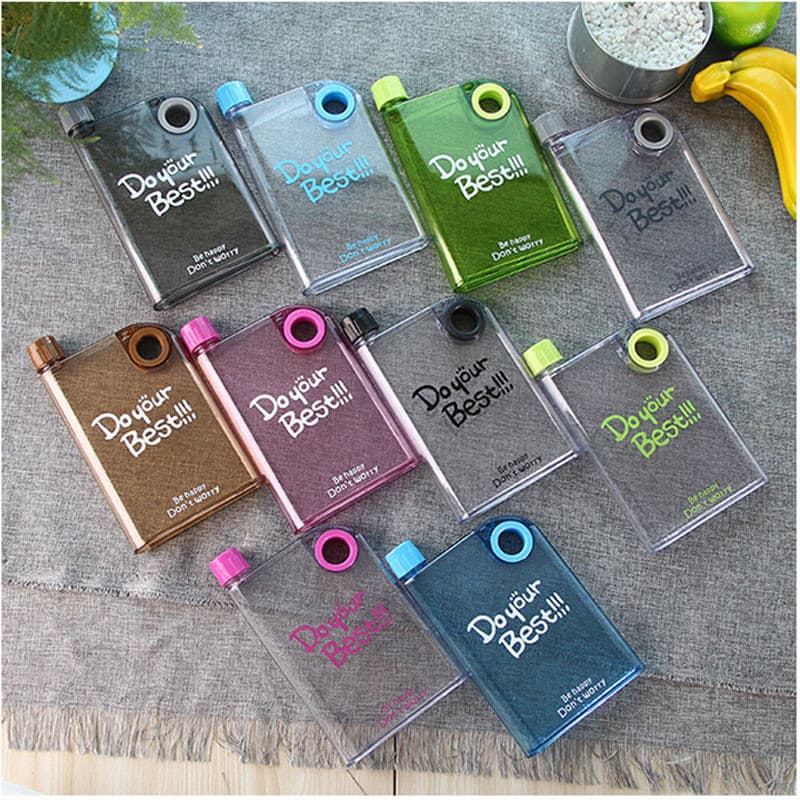 Copo de água portátil de plástico com furo redondo fosco, garrafa de água quadrada portátil, garrafa de água para notebo