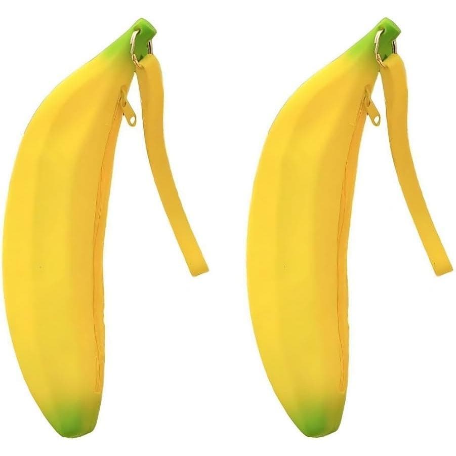 2 peças de estojo de silicone fofo em formato de banana para moedas e lápis, bolsa de maquiagem, bolsa de frutas com alç