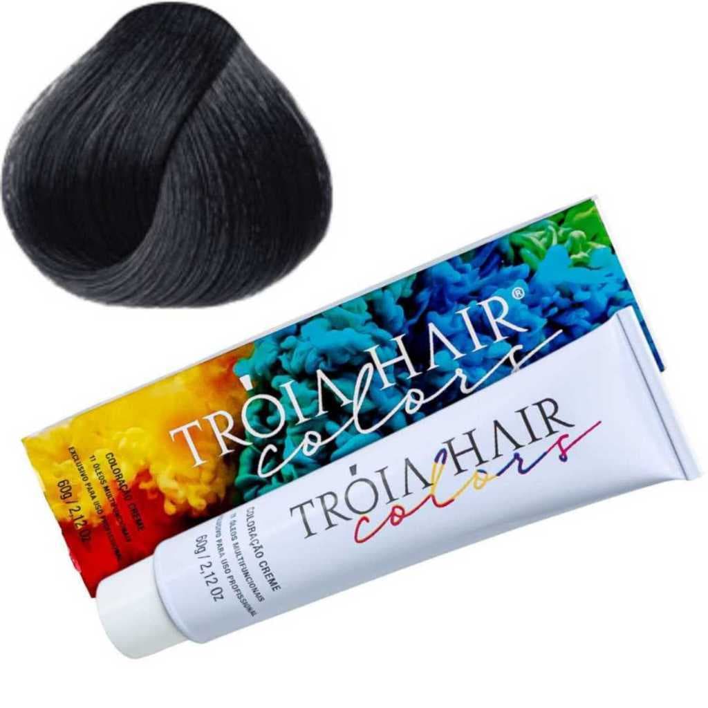 Coloração em Creme Permanente Preto Azulado #1.0 - Troia Hair colors 60g