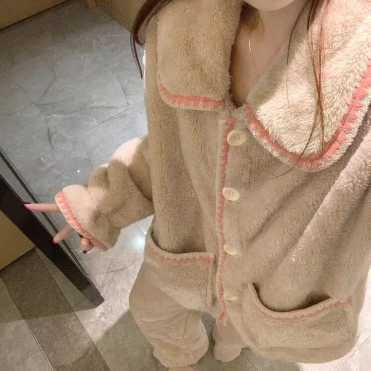 Inverno ins doce quente Coral velo pijamas terno de inverno feminino 2025 novo estilo pode usar fora roupas de casa outo