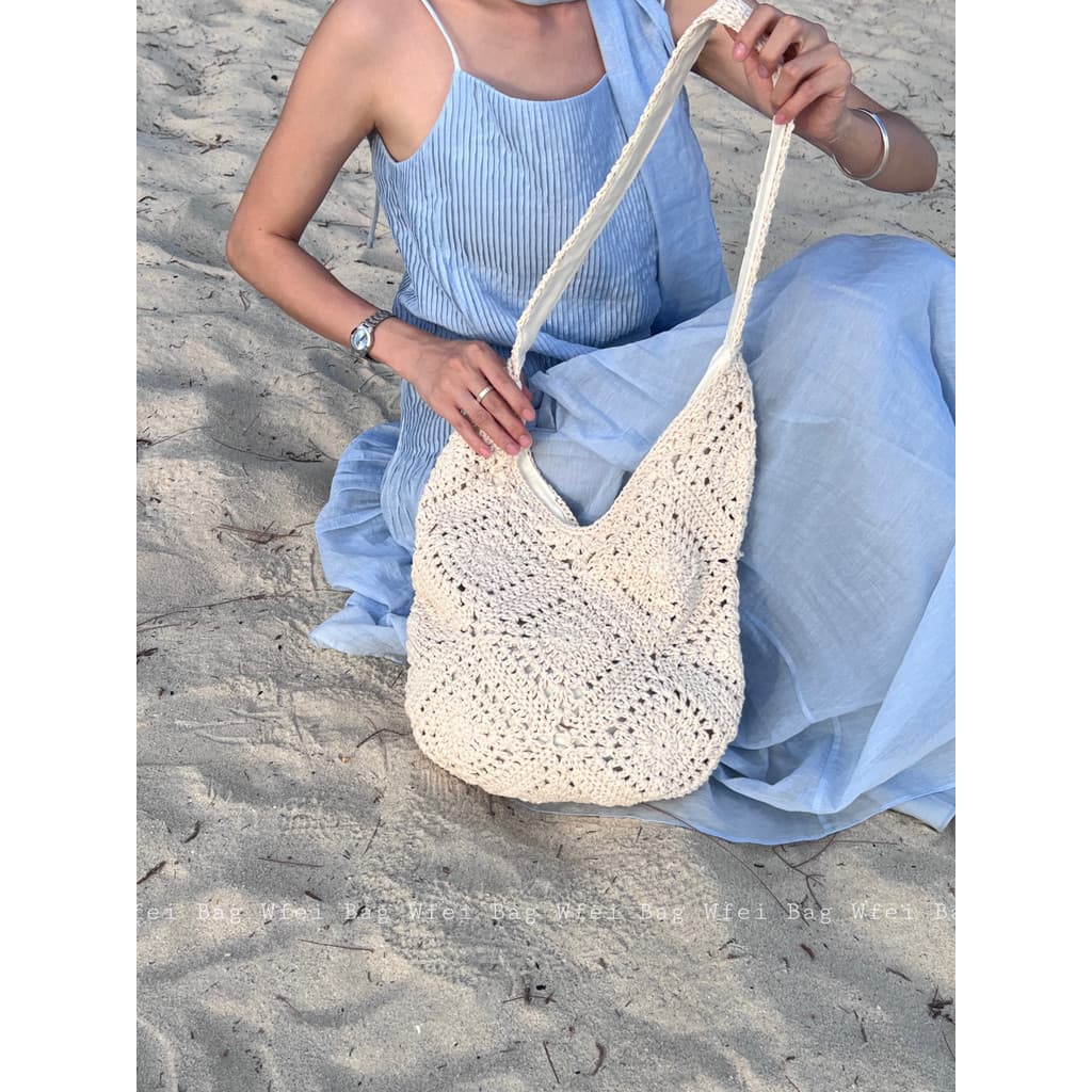 Wfei verão novo estilo ins mão-tecido saco feminino beira-mar bolsa de ombro grande capacidade sacola oco saco do mensag
