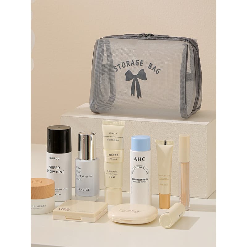 Saco de armazenamento de cosméticos feminino gaze respirável saco de higiene pessoal estilo octogonal saco de embreagem
