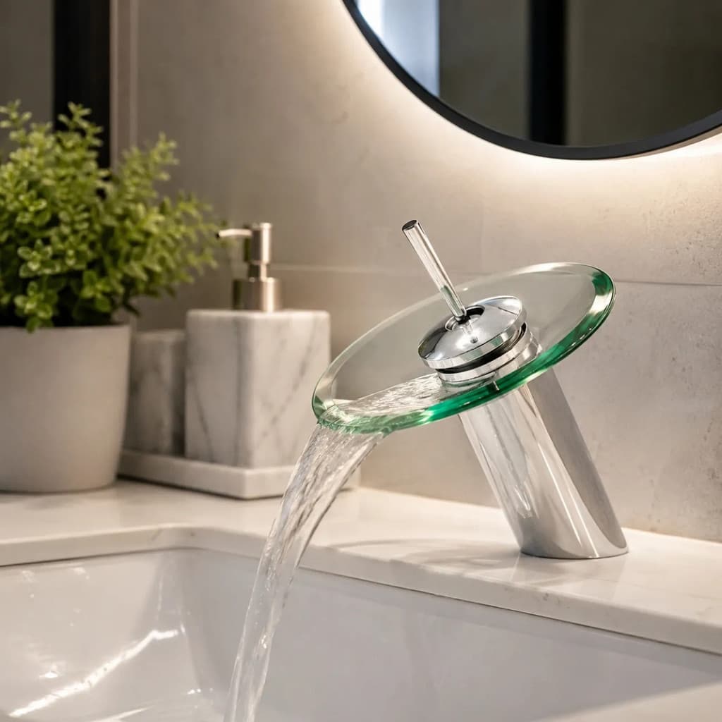 Torneira De Vidro Monocomando Cascata Bica Baixa Banheiro Lavabo