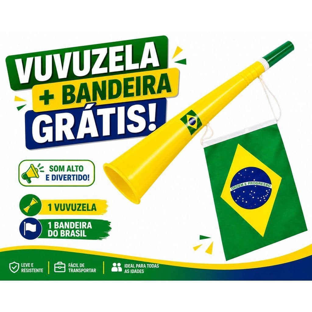 Vuvuzela Corneta Brasil Com Bandeira Copa Do Mundo Torcida Verde Amarela Festa Futebol