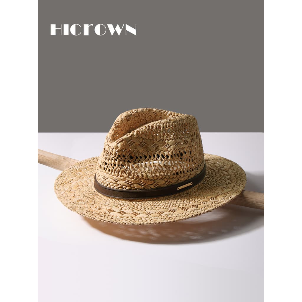 Verão novo estilo chapéu de palha masculino oco aba grande chapéu de sol casal Jazz panamá chapéu superior férias
