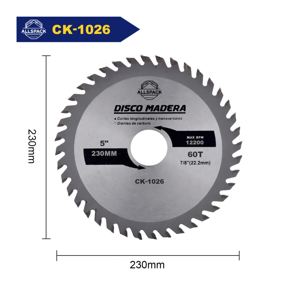 Disco de Serra Circular Allspack para Madeira 115/125/230mm 30 ou 60 Dentes Furo 22,2mm
