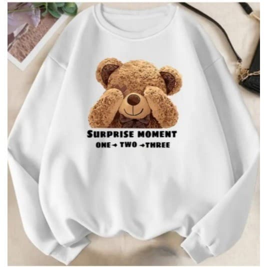 Moletom Feminino Blusa de Frio Estampa Urso Surprise Moment  Moda Inverno Old Money