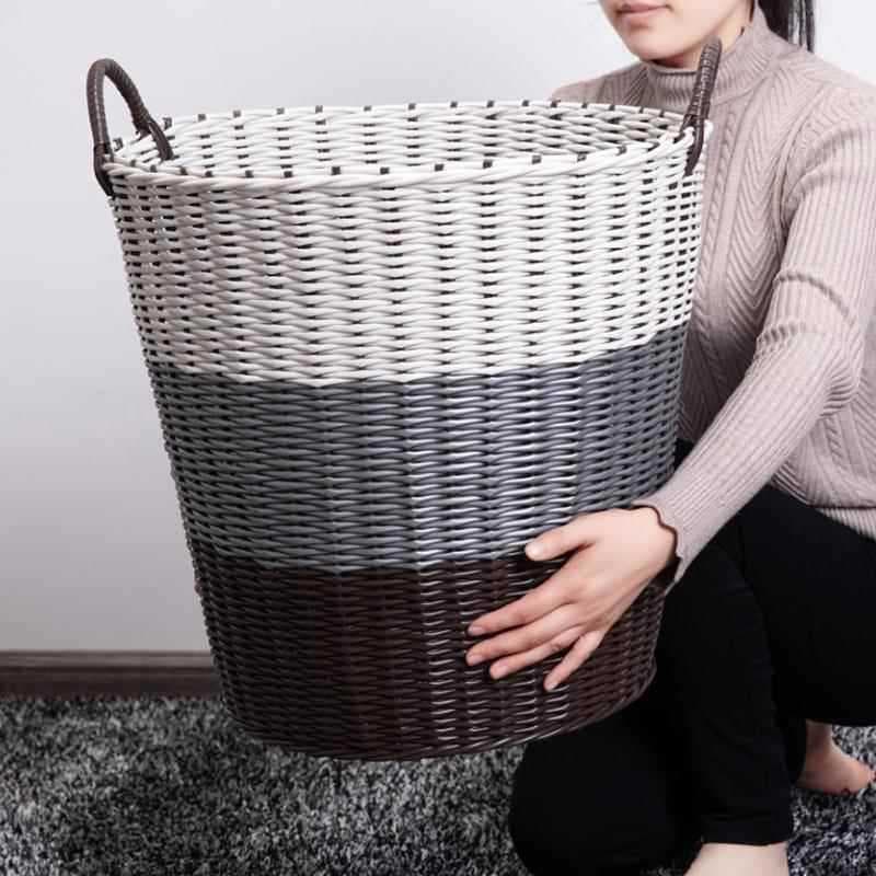Cesta de roupas sujas de vime de plástico Cesta de armazenamento de roupas sujas Cesto de roupas domésticas Cesto de rou