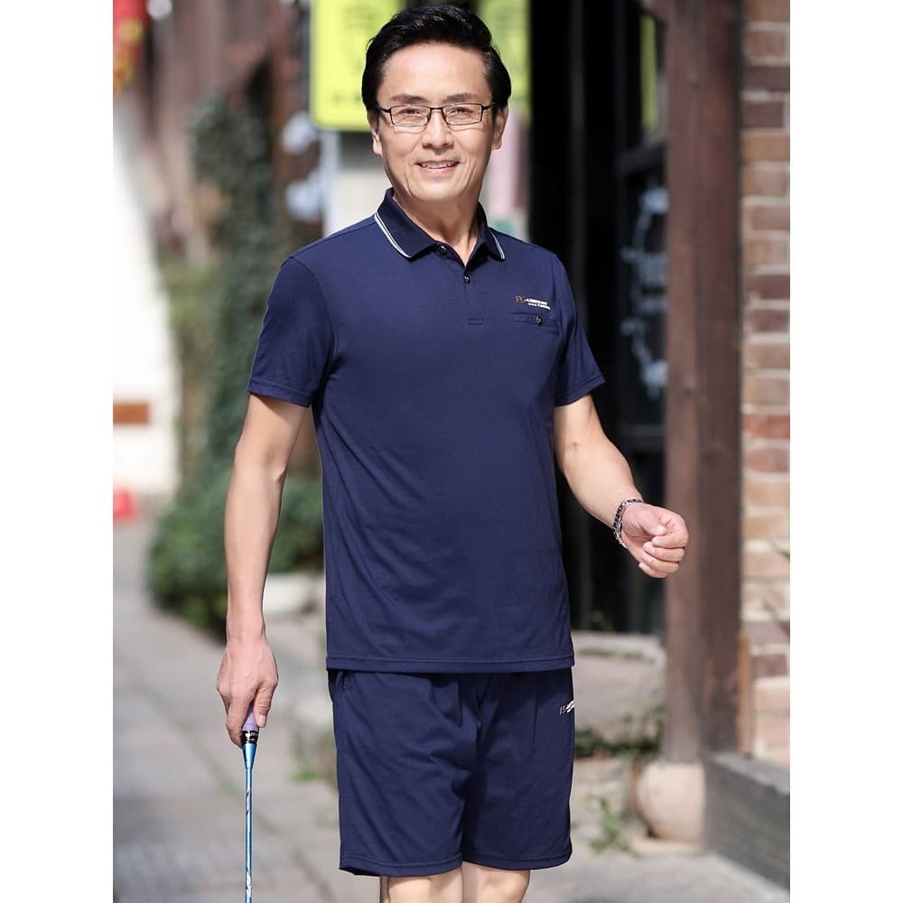 Pai puro algodão de manga curta camiseta verão roupas esportivas de meia-idade idosos Casual terno de meia-idade masculi