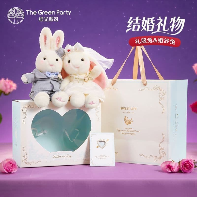 Oriental Fuxiang Comercial Co., Ltd. TheGreenParty TheGreenParty Casamento Coelho Pelúcia Boneca Criativa Par Vestido Na