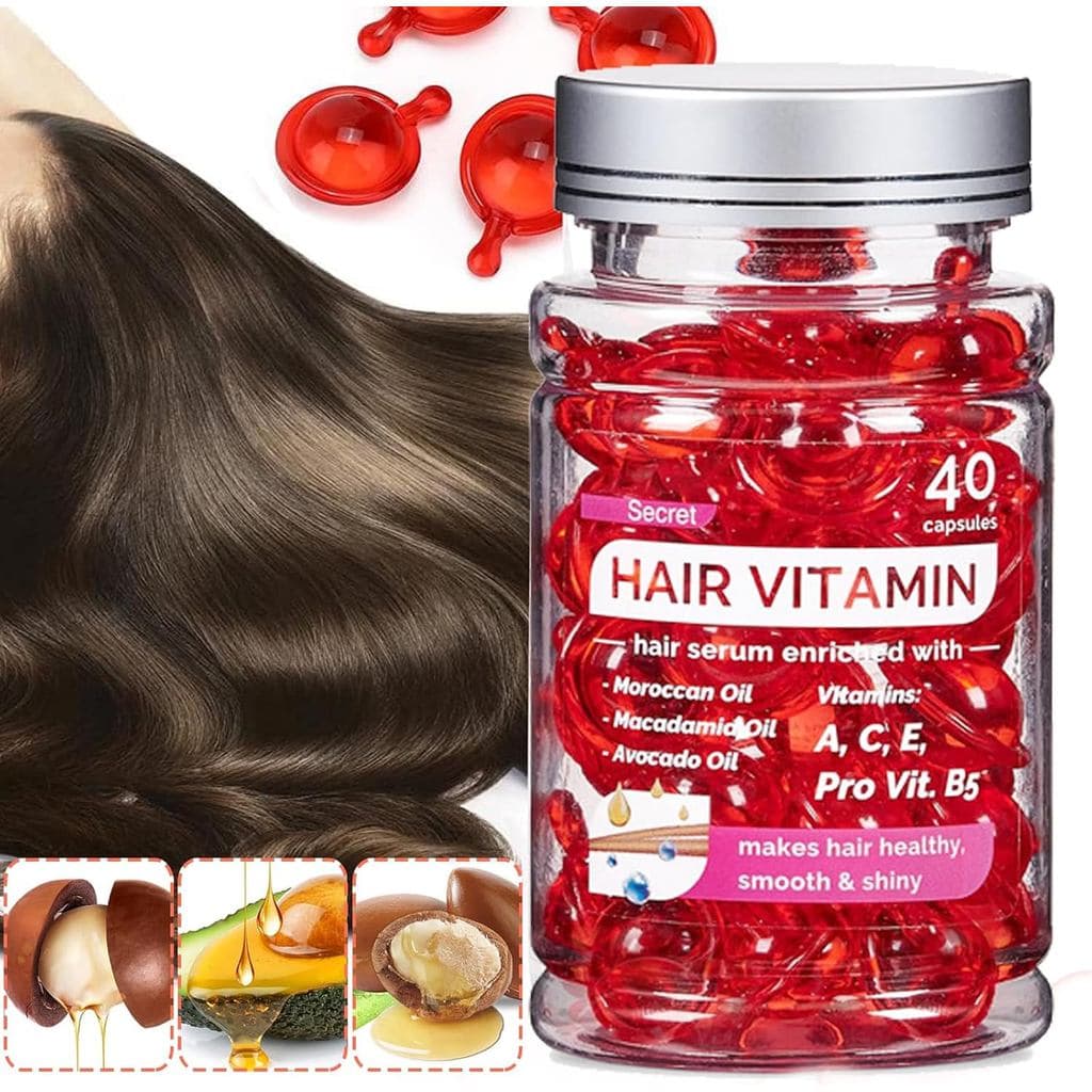 40 Cápsulas de Sérum Vitamínico para Cabelo Enriquecidas com Óleo de Argan, Macadâmia e Abacate - Deixa o Cabelo Liso e