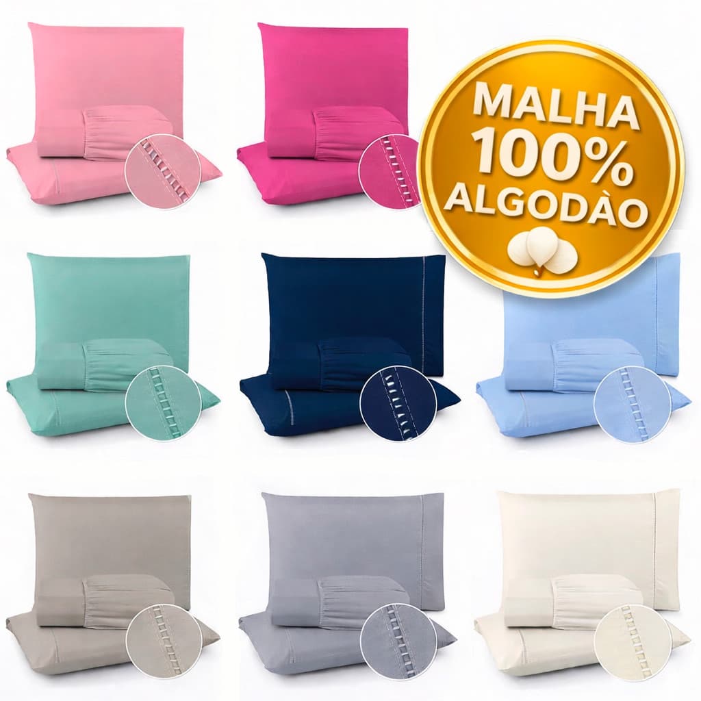 Jogo Lençol Completo Malha 100% Algodão com Elástico Fronha Casal Tecido 160g Solteiro King Queen Super King [Rosa / Sol