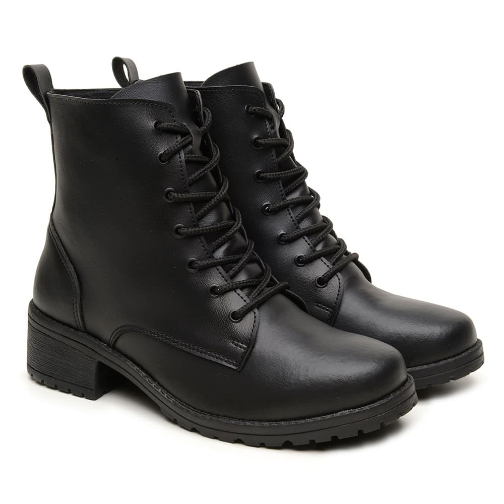 Bota Coturno Feminina Tratorada Preta Chunky Militar Cano Curto Plataforma Confortável Estilo Urbano