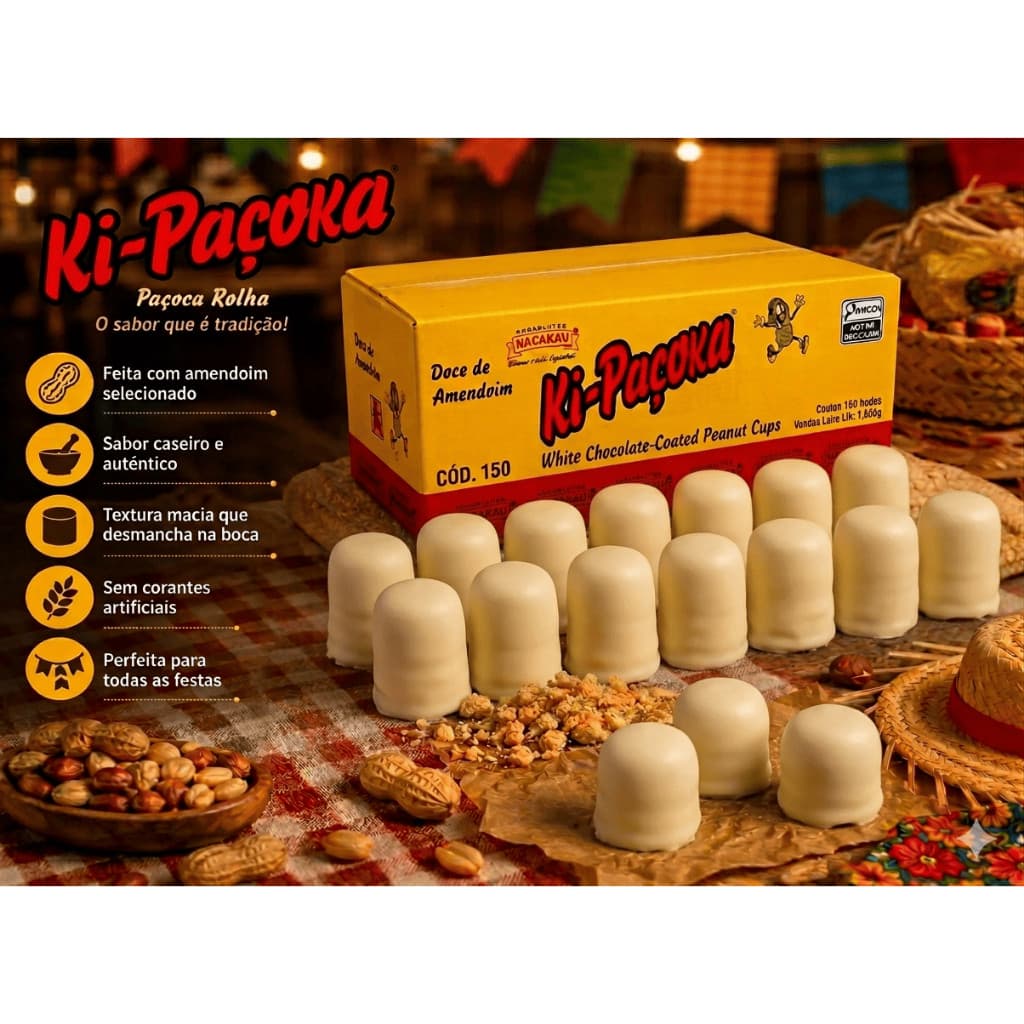 Paçoca Rolha 100 Unidades 2kg Paçoquinha Rolhinha Doces Cobertura Branca Embalada Individualmente