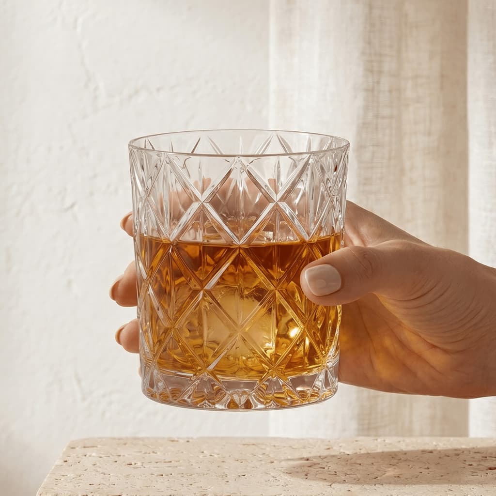 Jogo 4 Copos Baixos Whisky Cristal Grosso Lapidado Memphis Copo de Mesa Luxo 300ml Bar Drinks