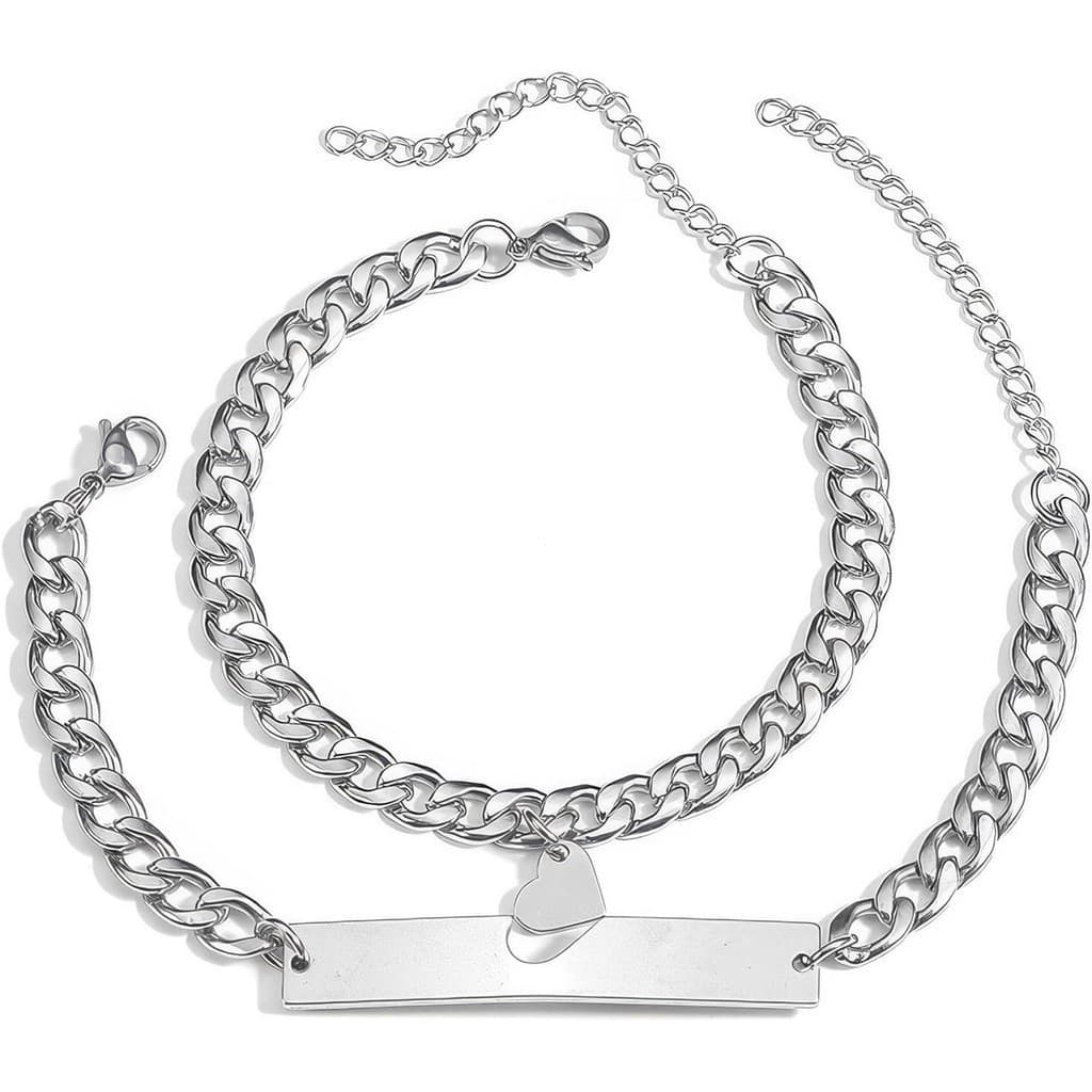 pulseiras de casal, pulseiras em patchwork em forma de coração, pulseiras requintadas de aço inoxidável, pulseiras ajust