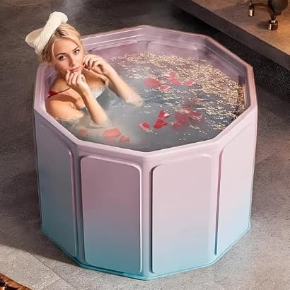 Banheira De Gelo Dobrável Piscina Spa Recuperação Muscular Rosa Lisa