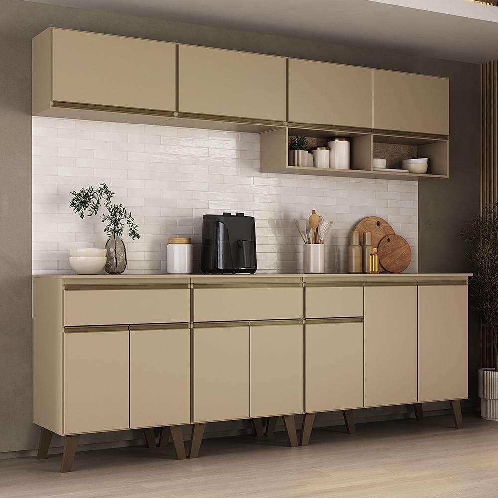 Armário de Cozinha Completa Atlanta City Avenue Carraro Amêndoa