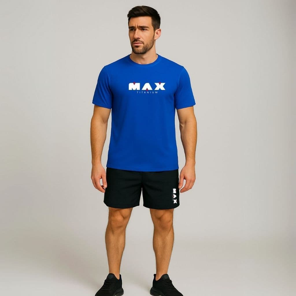 Kit Conjunto Masculino Dry Fit Max Titanium Camiseta Manga Curta Short Esportivo Casual Academia