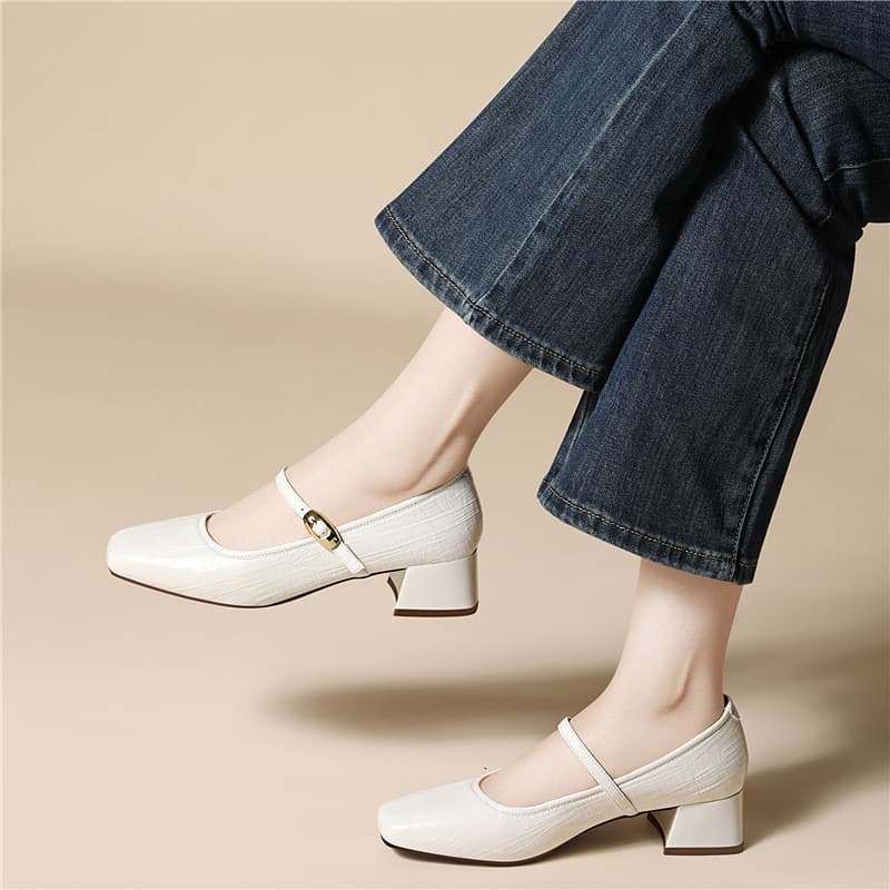 Sapatos de salto grosso francês moda luz luxo primavera novo estilo Mary Jane sapatos de couro Commuter sapatos feminino