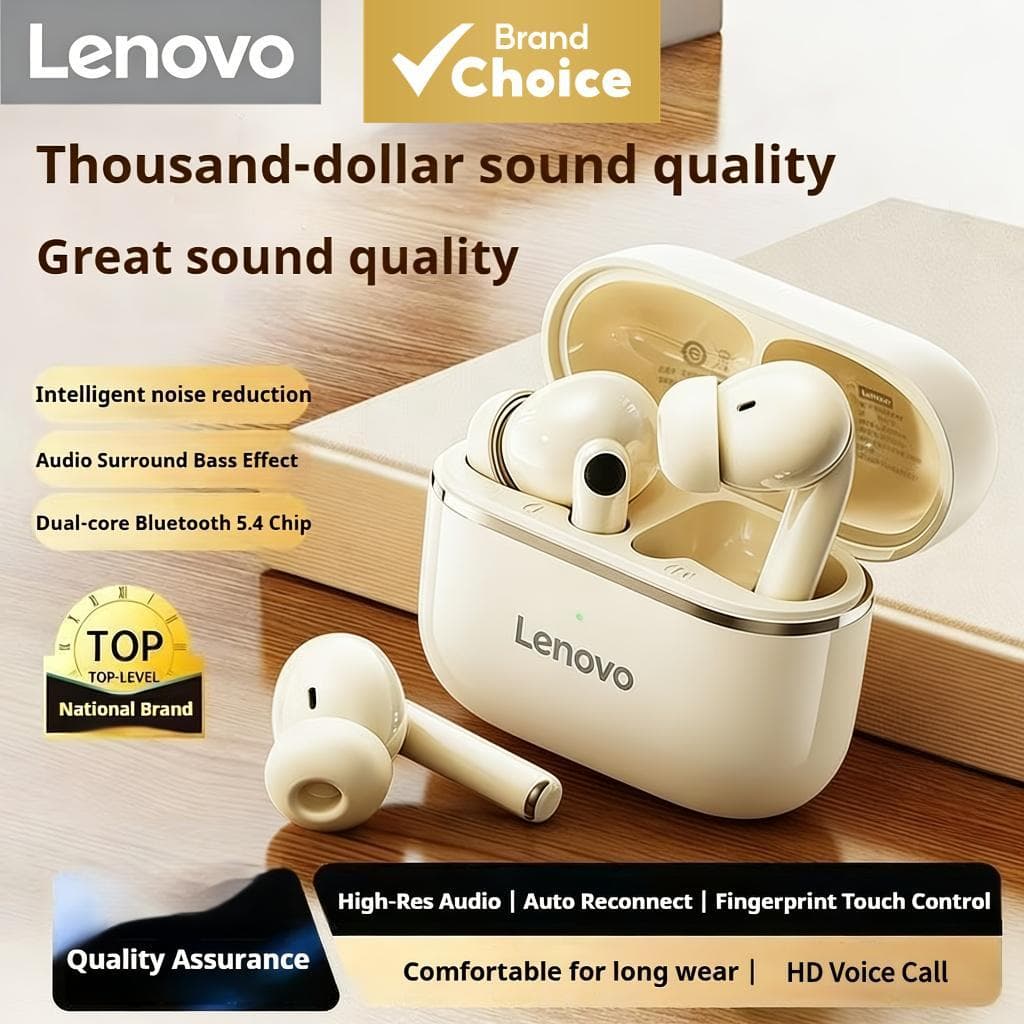 Fones De Ouvido Lenovo TWS Sem Fio Bluetooth 5.4 Intra-Auriculares 24H Bateria De Longa Duração ENC Cancelamento De Ruíd