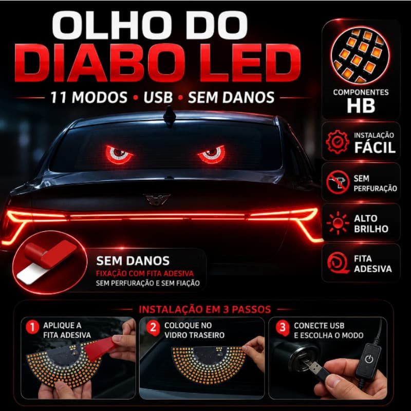 Luz Decorativa LED Vermelha Dinâmica Acessório Traseiro Para Carro Aviso Olho Do Diabo Decoração Interna Do Carro