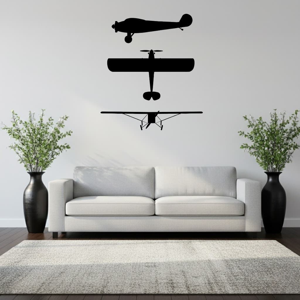 Quadro Decorativo MDF – Aeronaves Retrô / Silhuetas de Aviões 60x30cm