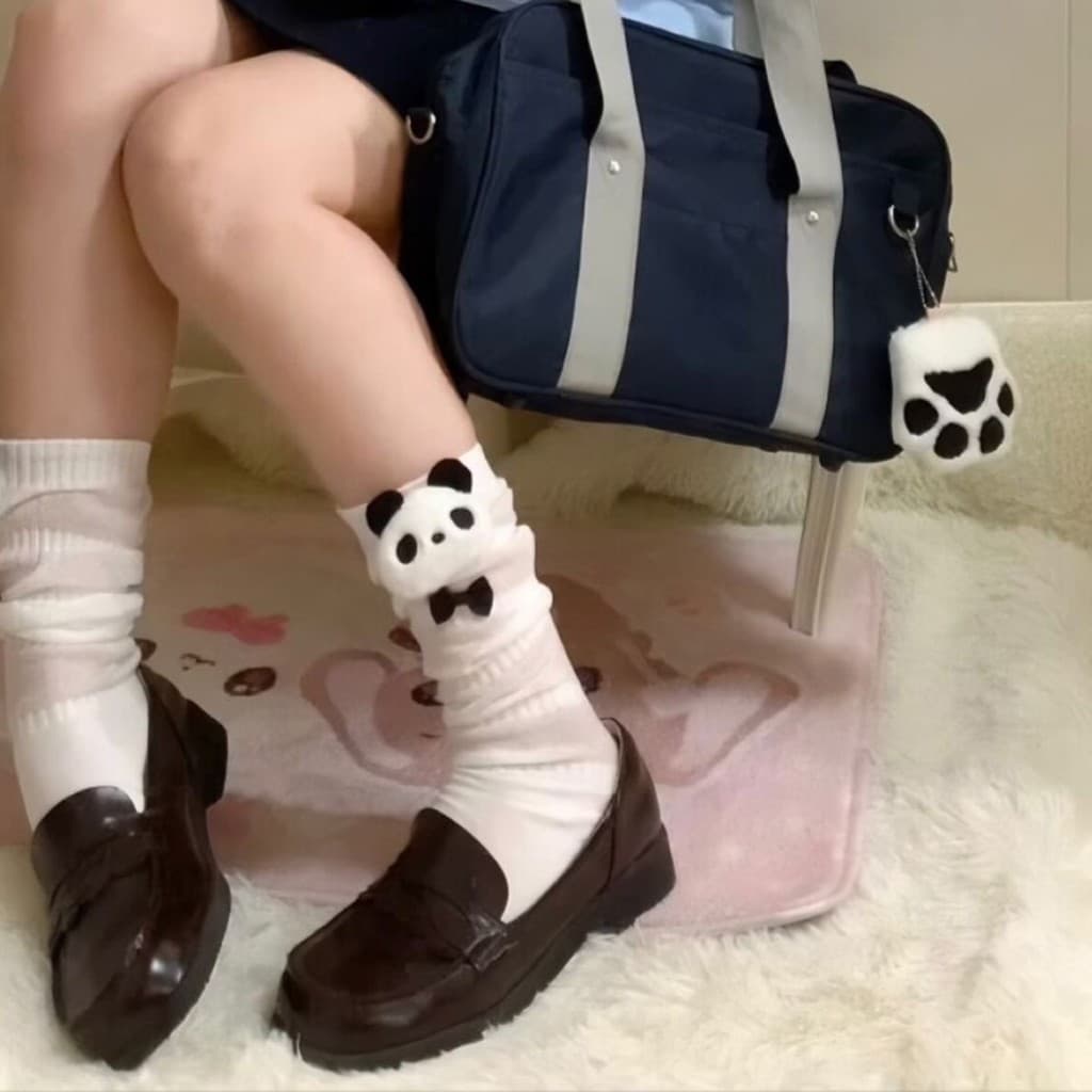 Meias Finas de Verão Panda para Mulheres, Brancas, Respiráveis, Versáteis, Meias de Panturrilha Antiodor, Estilo Japonês