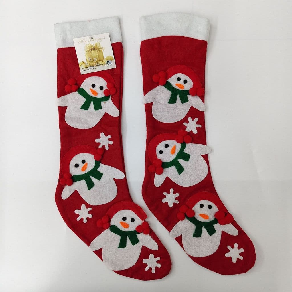 Estoque de natal boneco de neve padrão tubo vermelho meias dos desenhos animados bonito bola de pele decoração grossa me