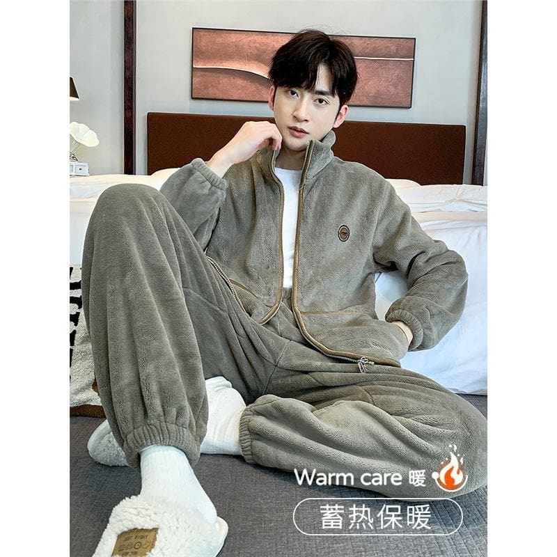 Pijamas de lã Coral masculino inverno forro de lã espessamento outono inverno tamanho grande adulto flanela terno Homewe