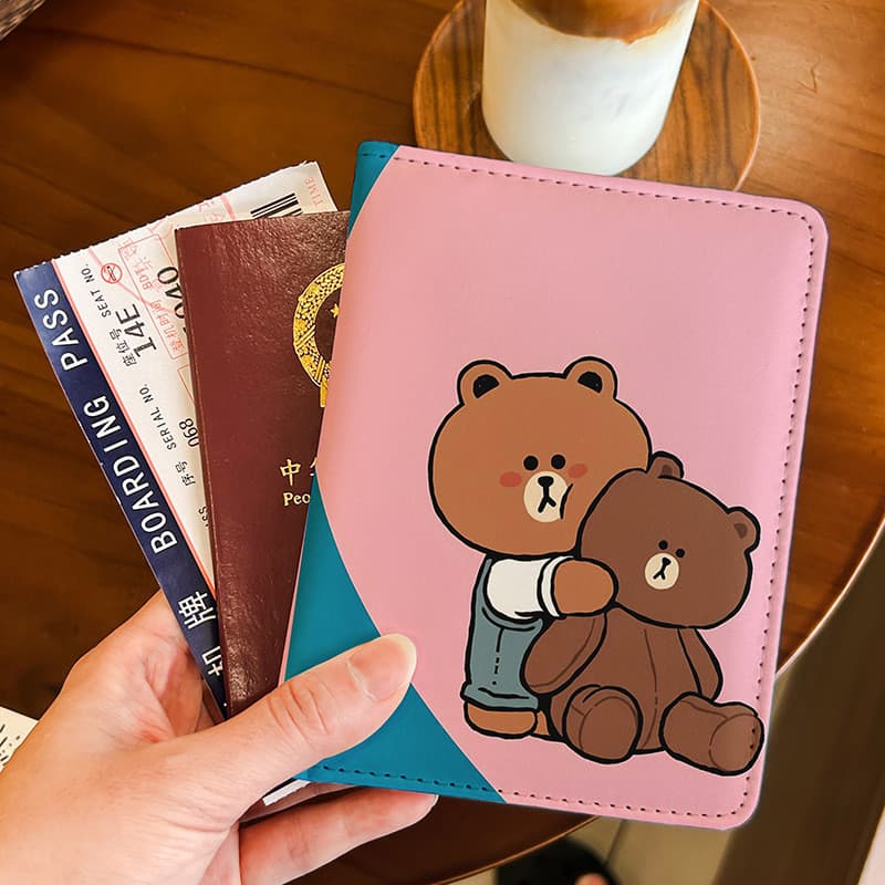 Urso marrom urso passaporte titular saco de documentos caso protetor Multi-função titular do cartão viajar no exterior a
