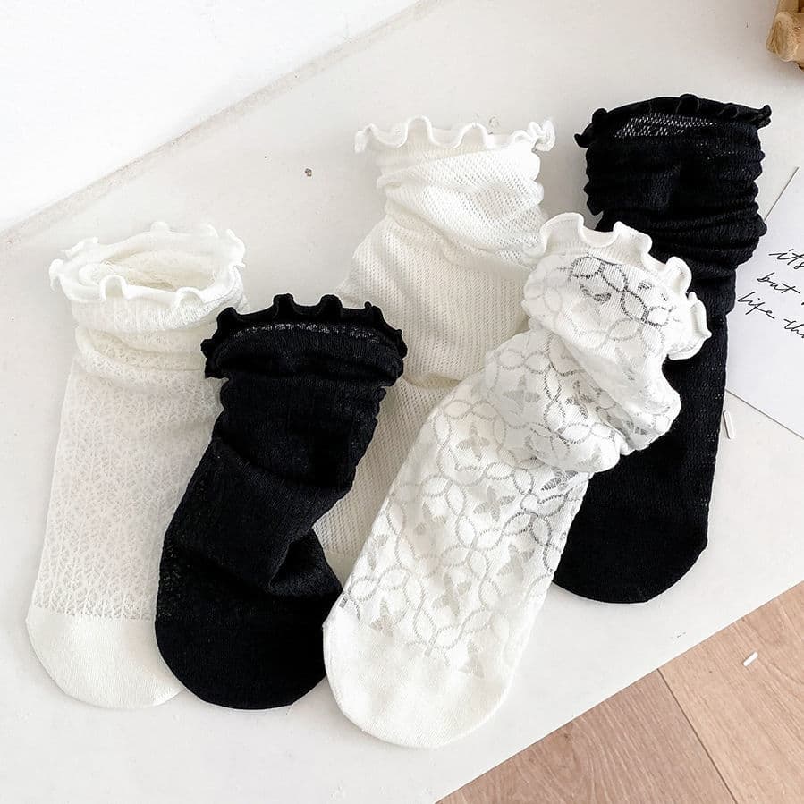 Realmente adequado para o verão ~ ~ Mocassins verão fino branco preto Mary Jane meias de renda