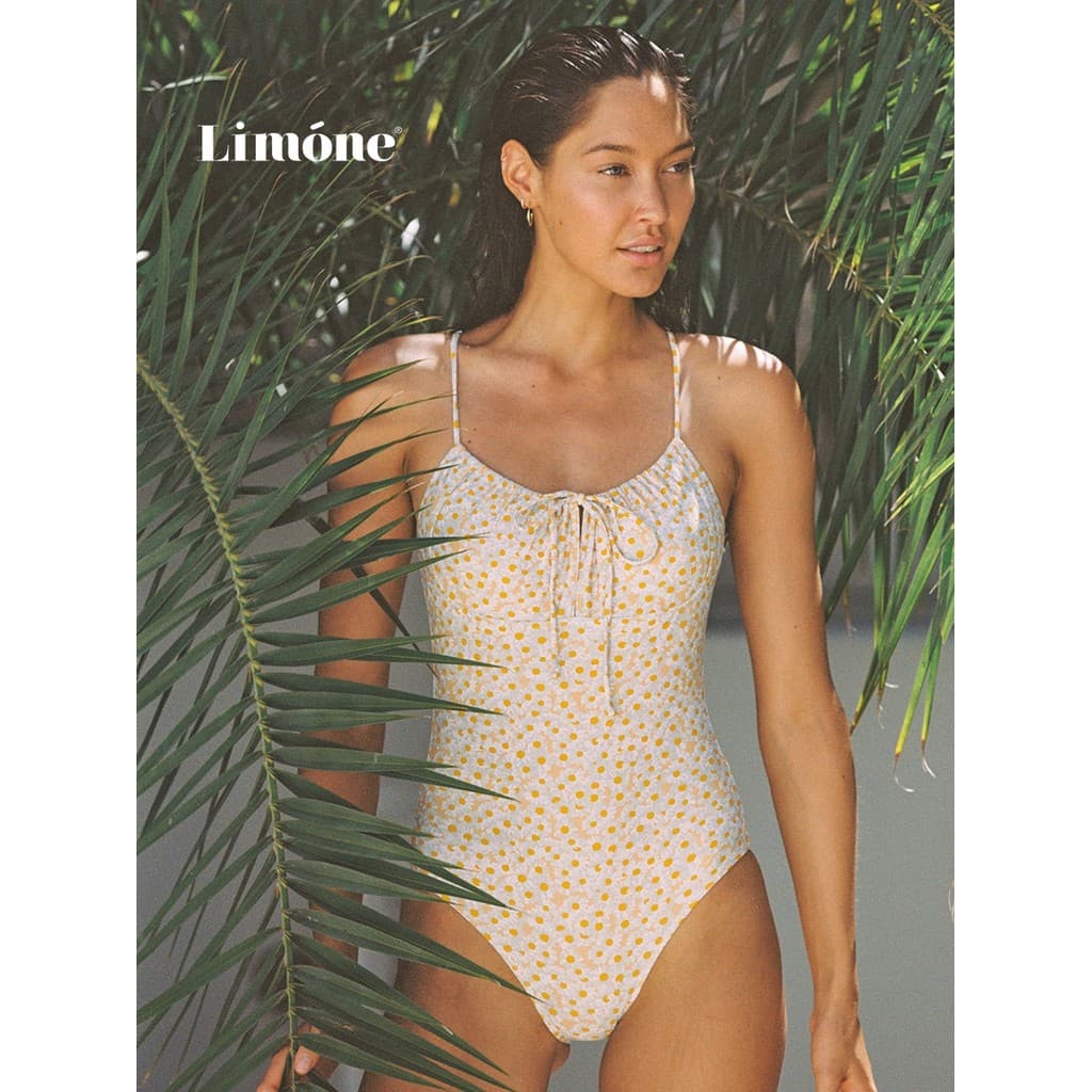 [Zhao Zhao Zhao haoyi Mesmo Estilo] Limone Maiô de uma peça de venda quente feminino retrô margarida Floral maiô de féri