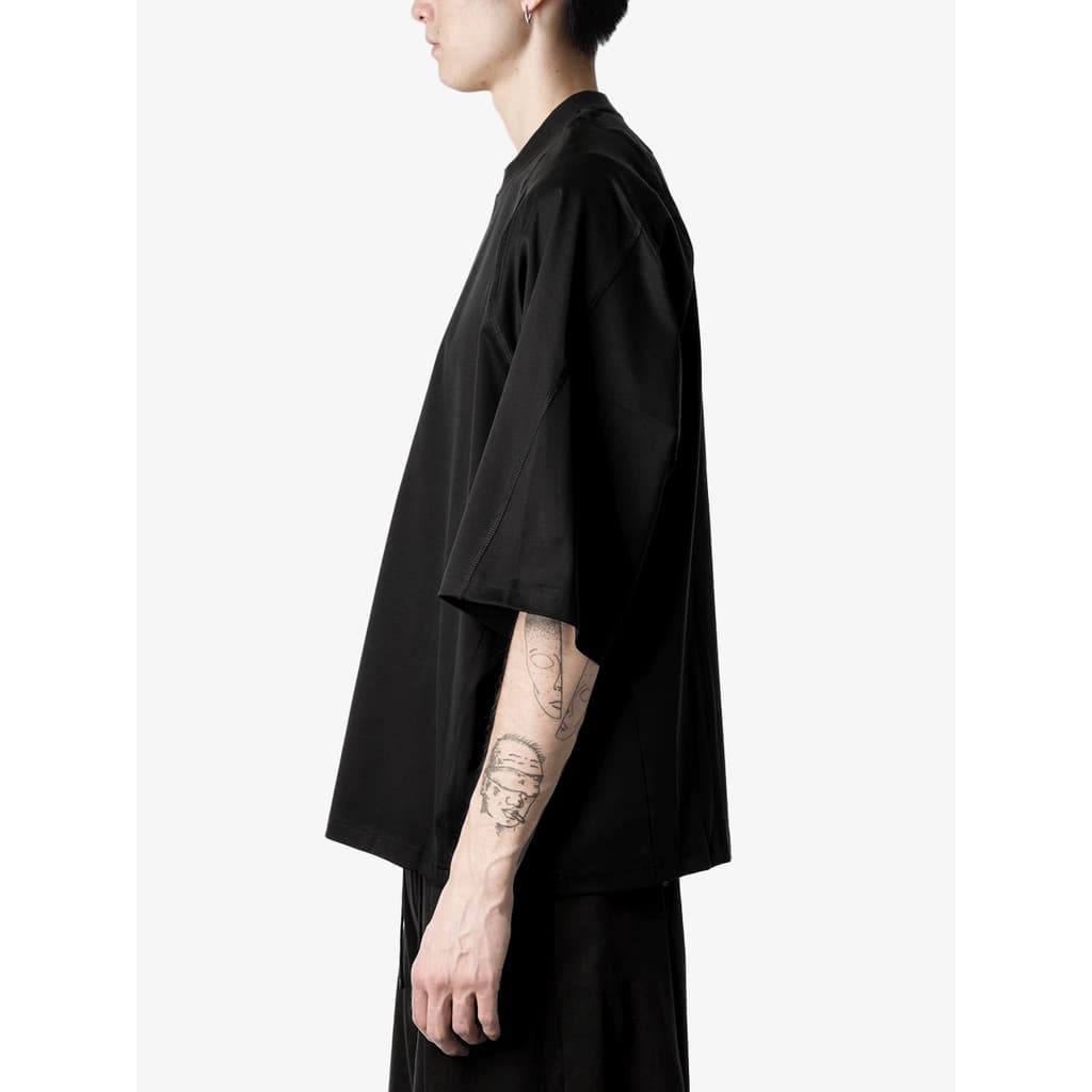 GAOSTUDIOS Preto Curto Grosso Camiseta Masculina Solta Raglan Meia Manga Japonês Retro Gola Pequena Perfil Manga Curta