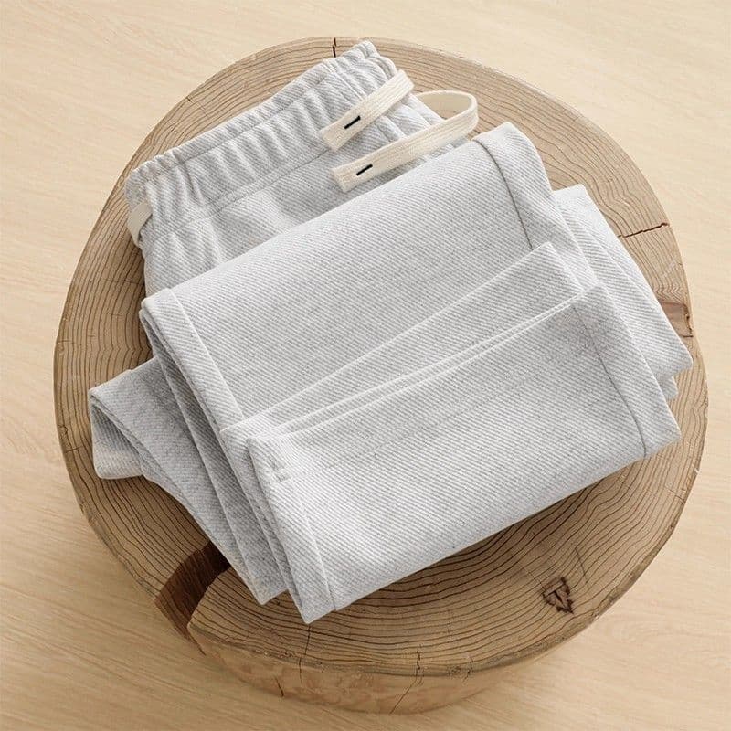 Flor branca cinza 300g sarja pesada reta Sweatpants masculino solto Drape esportes calças casuais feminino outono 2025