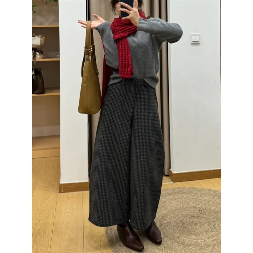 Tamanho grande gordura mm solto grosso lã tornozelo comprimento calças femininas primavera novo estilo Retro foice calça