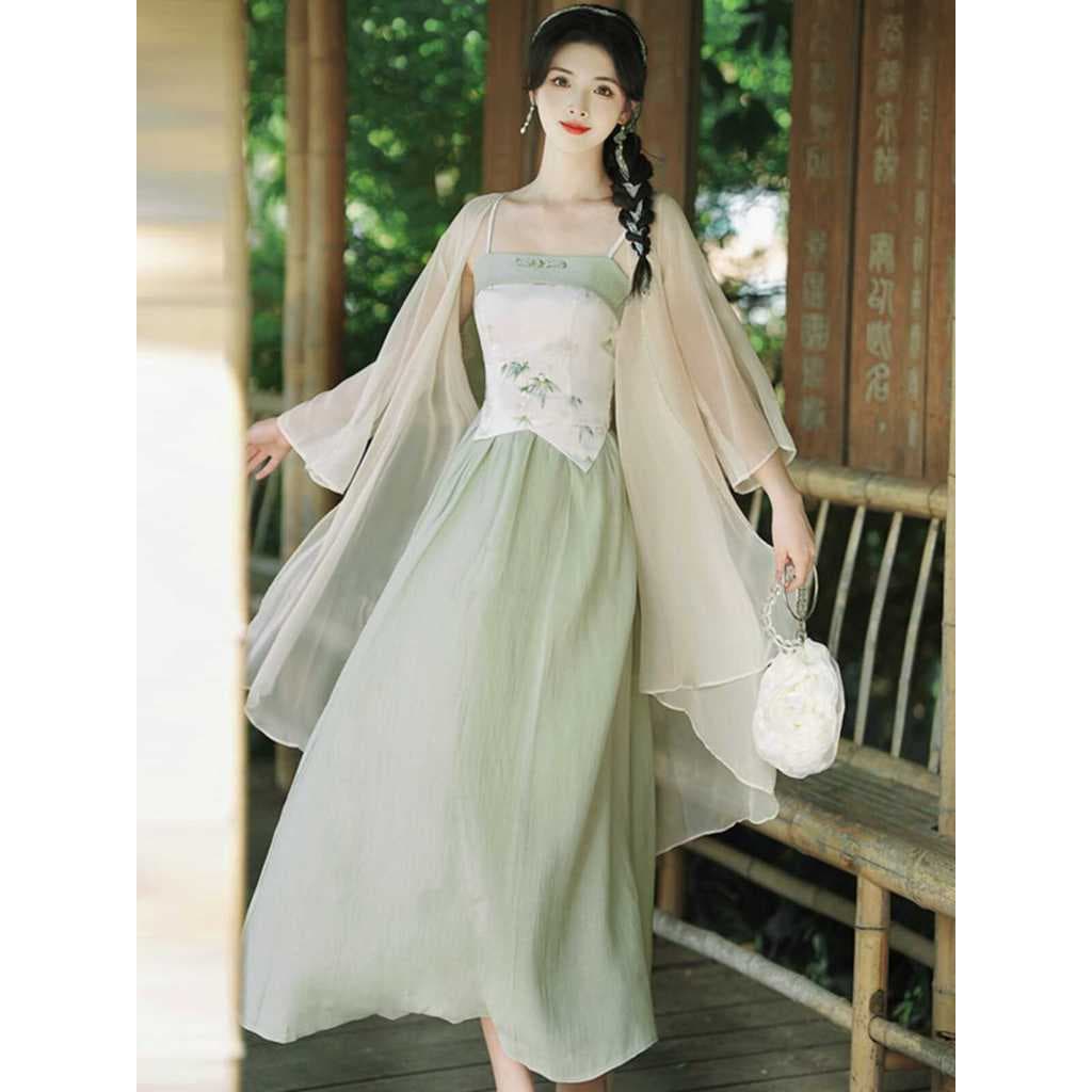 Estilo chinês novo estilo Chiffon protetor solar roupas femininas verão novo estilo combinando saia Suspender elegante s