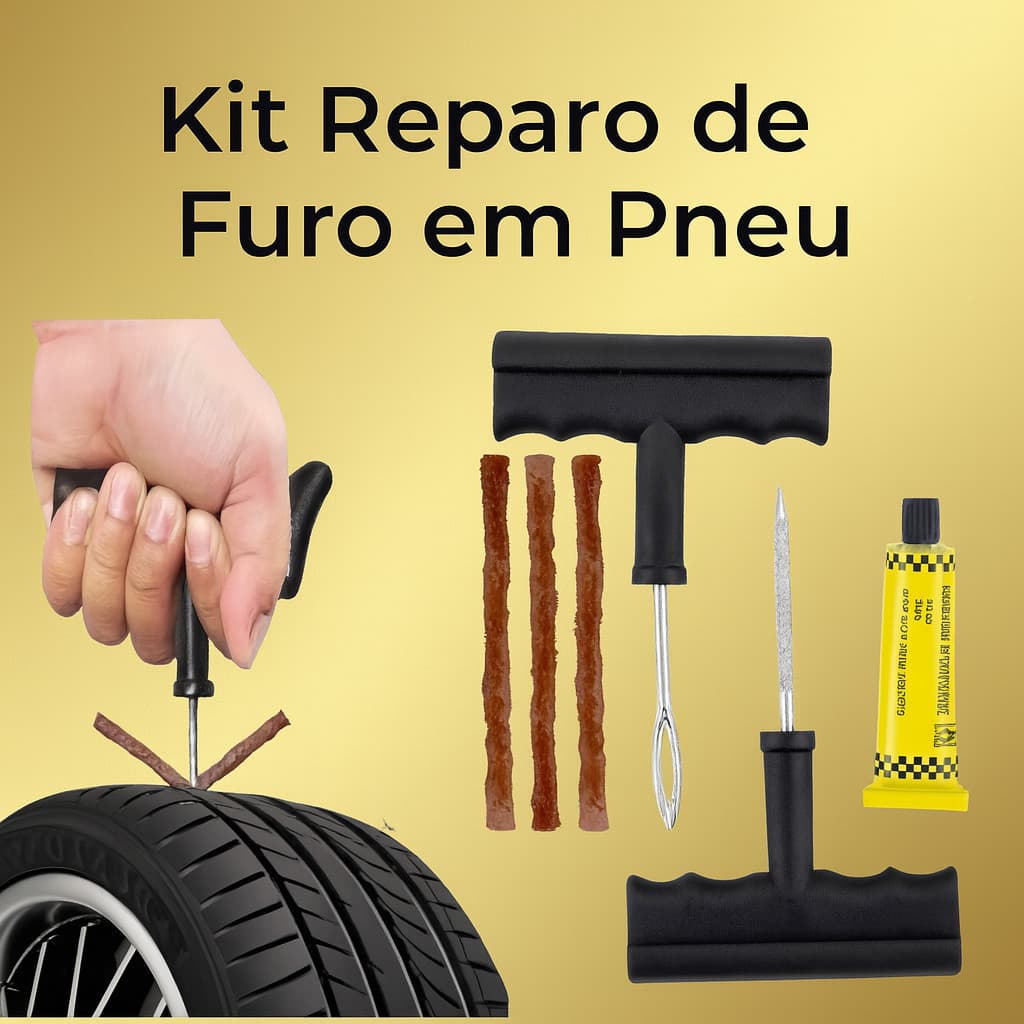 Kit Reparo de Furo em Pneu com Cola e Espaguete – Uso Automotivo e Moto