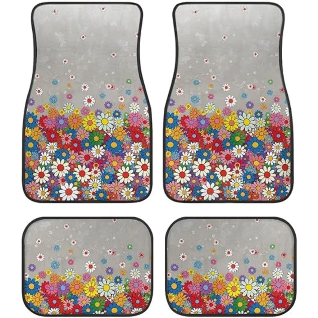 Tapetes clássicos para pés de carro com flores Hippie conjunto completo de 4 peças, tapetes para pés de carro resistente