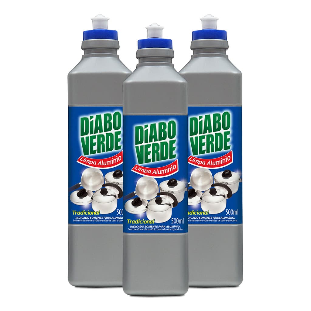 Kit 3 Limpa Panela De Alumínio 500ml Tradicional Diabo Verde Remove Manchas Cozinha