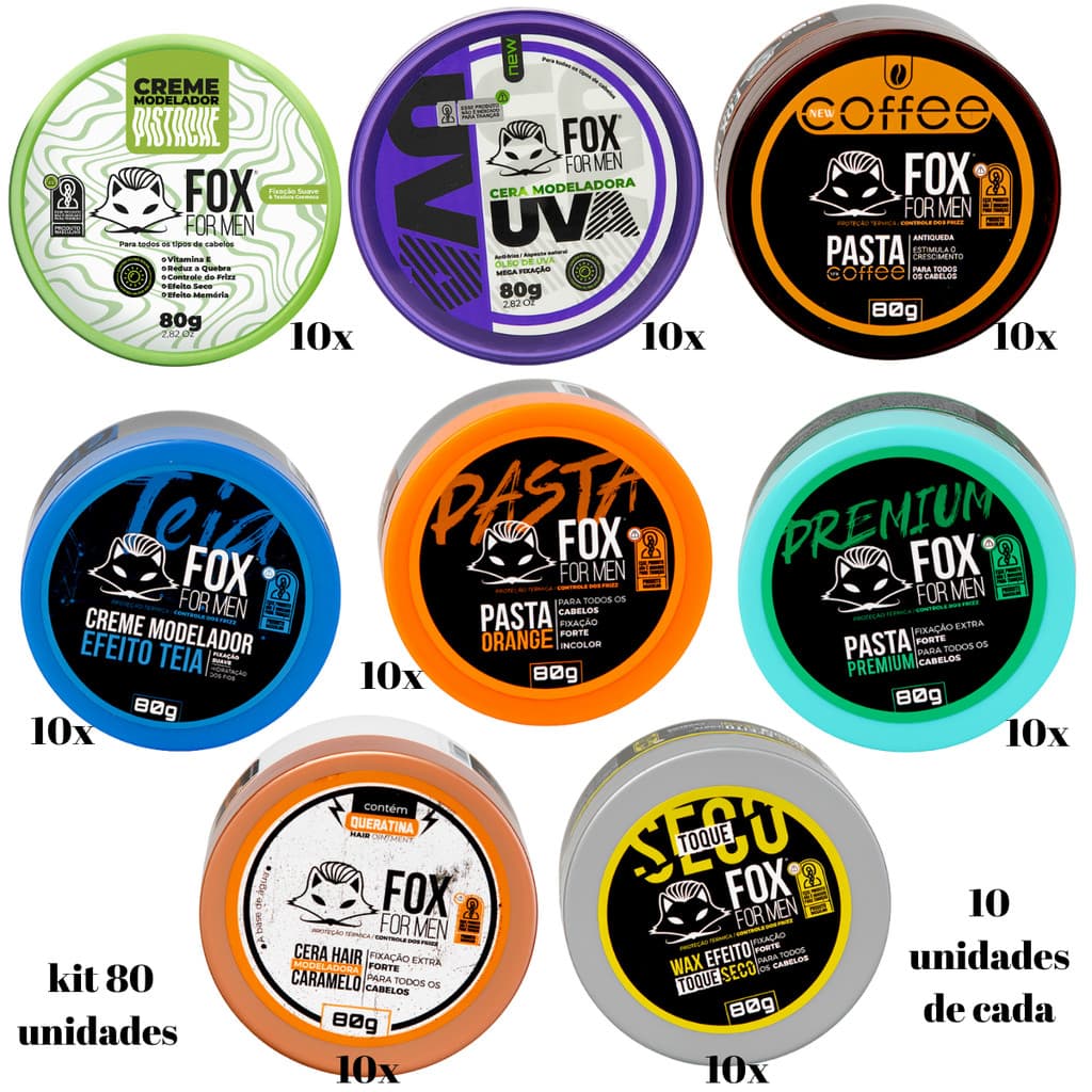 Kit 80 Pomada Modeladora 80g Cabelo Fox For Men Para Revenda