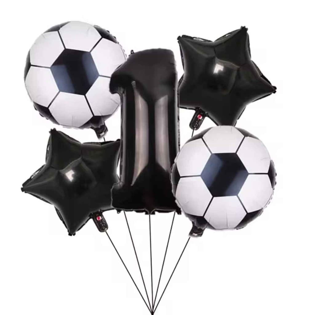 Kit 5 Balões Decoração Aniversário Mesversário Tema Festa Futebol Bola de Futebol Preto Branco