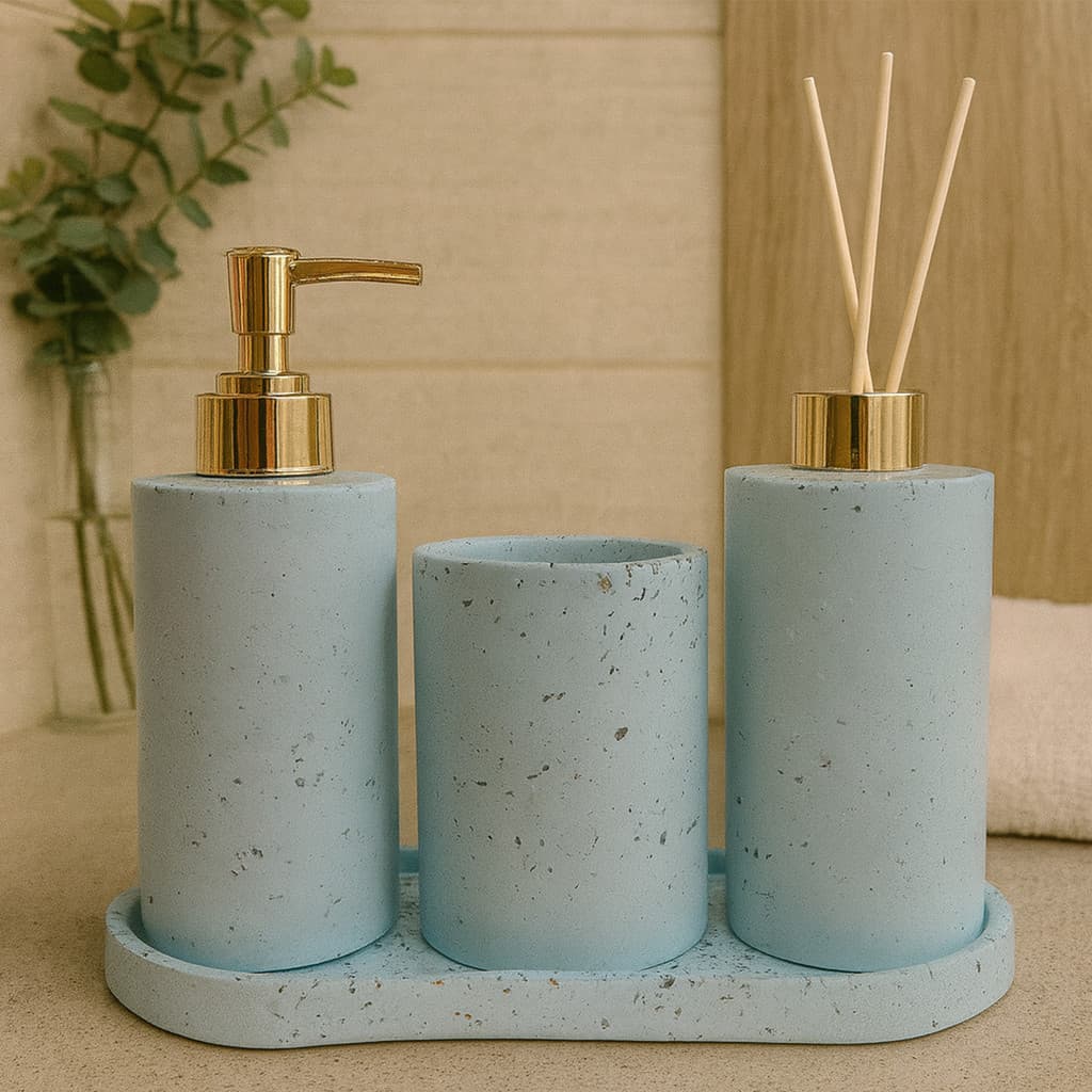 Kit Lavabo Escritório Luxo com Bandeja Saboneteira e Aromatizador Conjunto Decorativo Elegante para Banheiro Lavabo