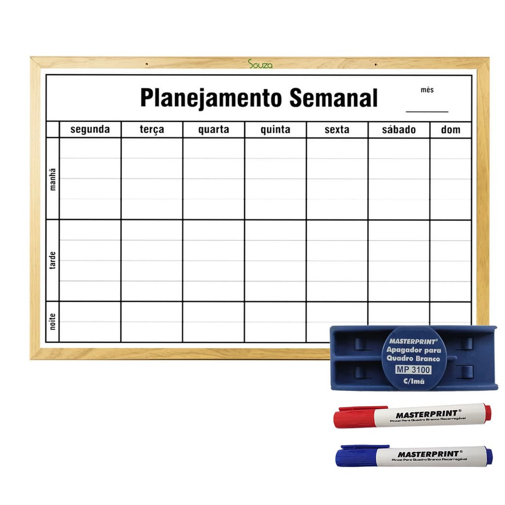 Lousa Quadro Branco 90x60 Planejamento Semanal Mad + Brindes