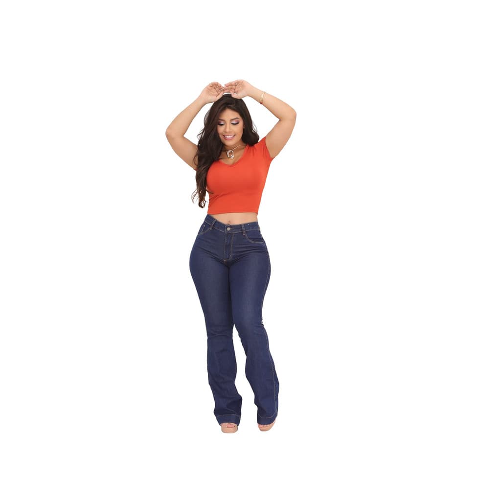Calça Jeans Flare Feminina Cintura Alta Básica Bolsos - CAMBOS JEANS