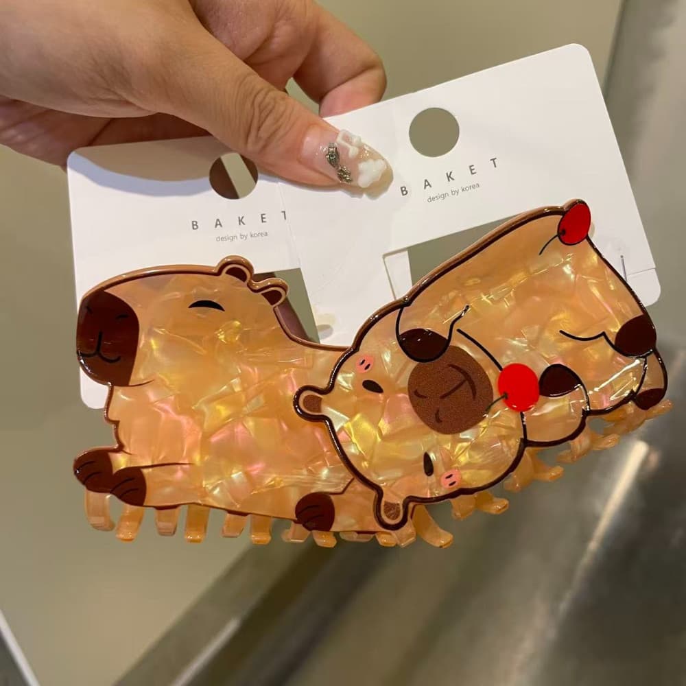 Bonito Capivara Acrílico Grab Clip Grande Dos Desenhos Animados Feminino Rabo De Cavalo Enrolado Cabelo Tubarão Clipe Ac