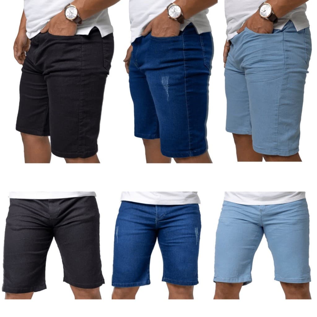 Kit 3 Bermuda Masculina Jeans C Elastano tam 36 ao 48 - Shorts Masculino Casual - Roupa Masculina Dia dos Pais