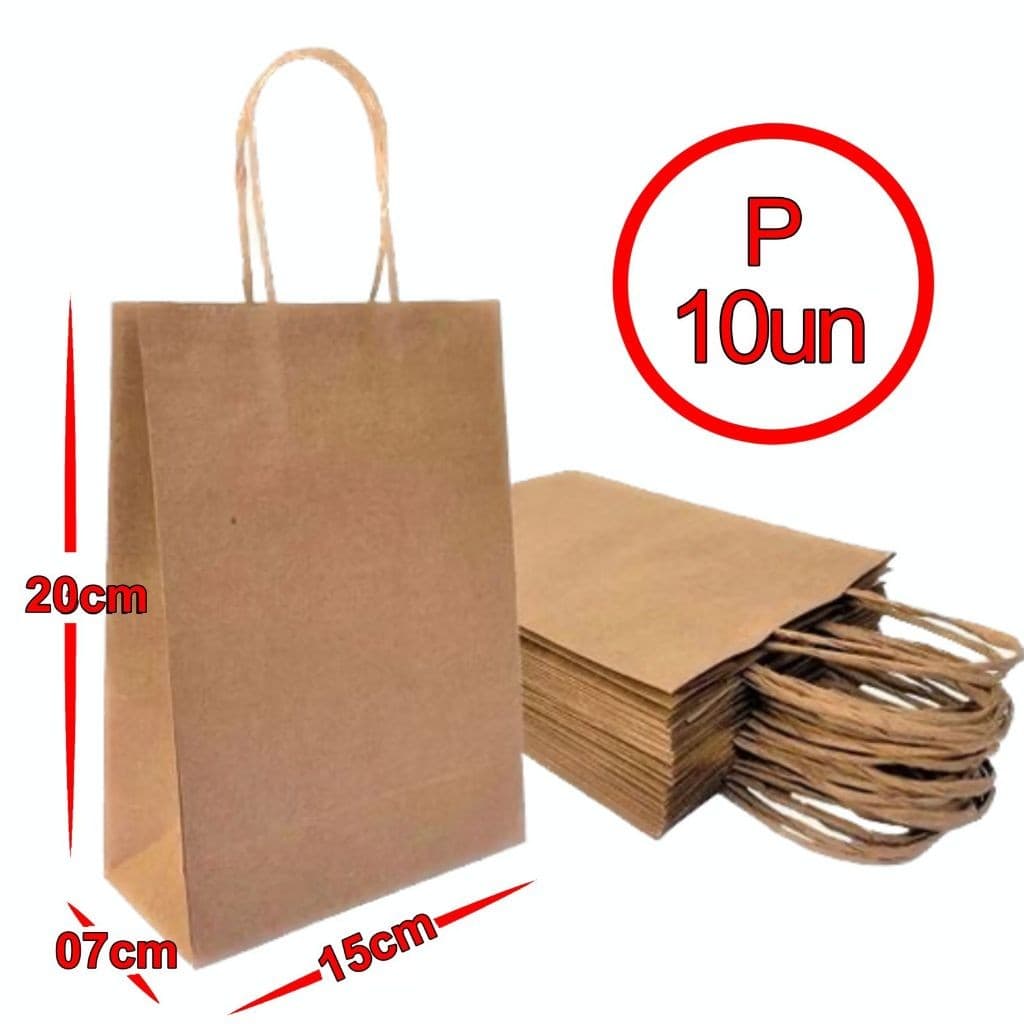 Sacola De Papel Kraft Natural P 15x20x07cm 10 Unidades