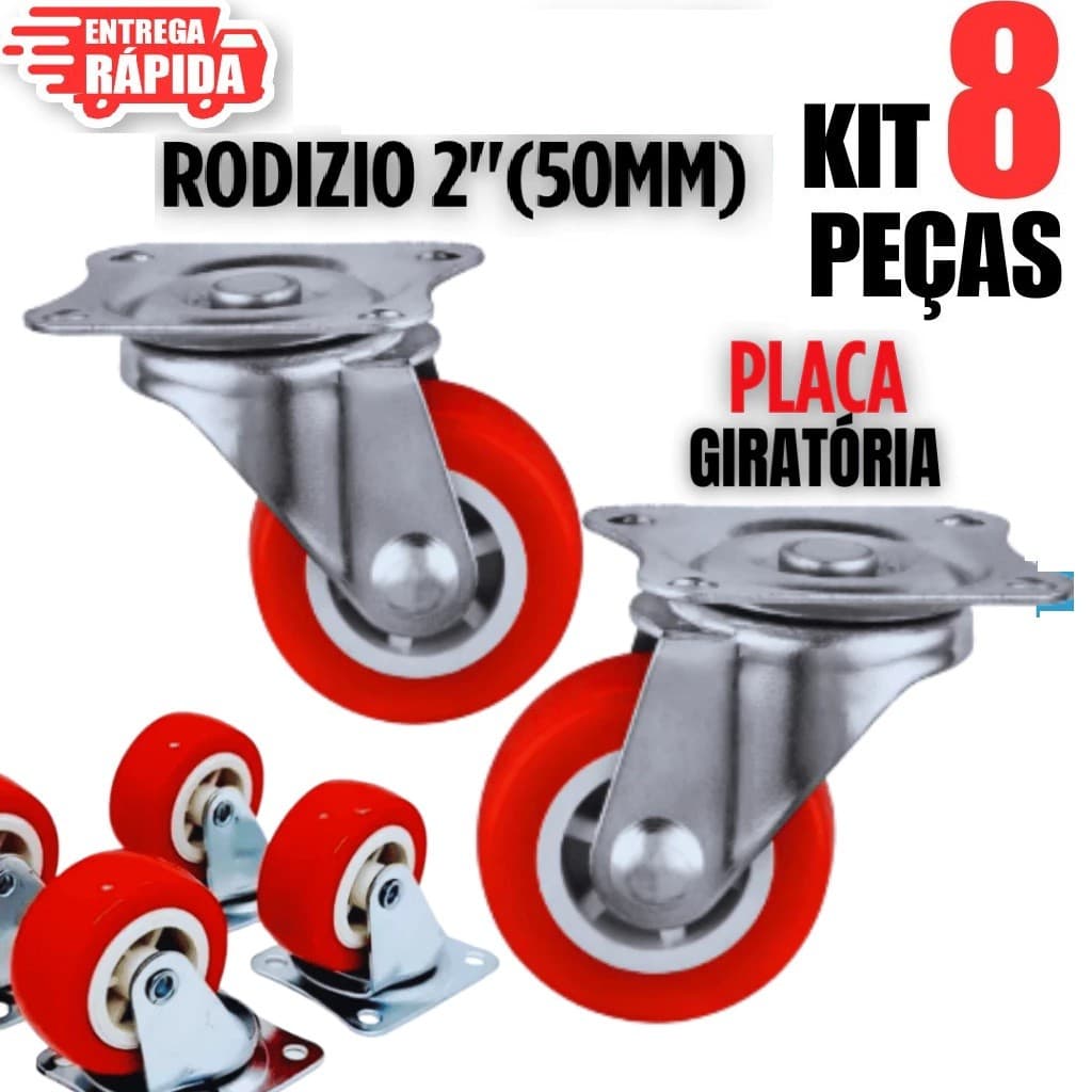 8 Peças Rodízio Rodinha 2" Com Placa Giratória Para Móveis Pesados Bancadas Poliuretano Anti Risco